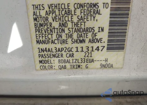 2016 Nissan Altima 2.5 Sv z USA, uszkodzony, nr VIN 1N4AL3AP2GC113147